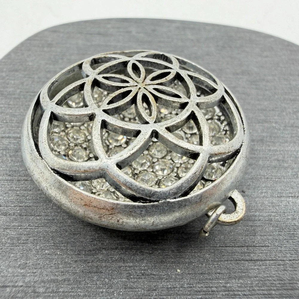 Silver Tone Rhinestone Flower of Life Pendant Sacred Geometry Statement Gift